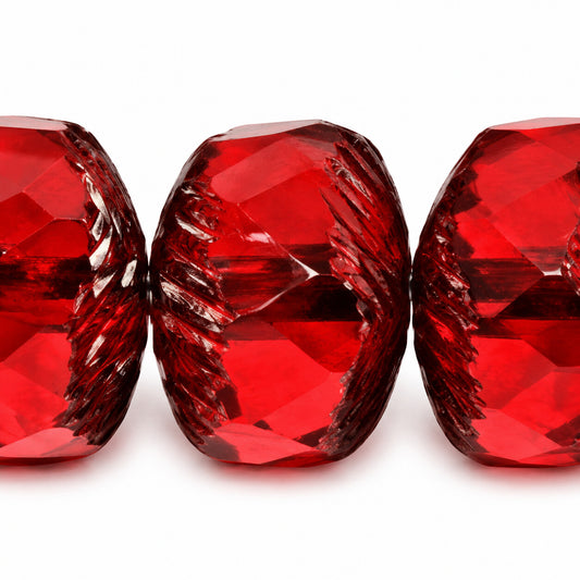 Faceted Special Rondelle Beads Fire Polished, Ruby Red Stain Strong (90080-86805), Glass, Czech Republic