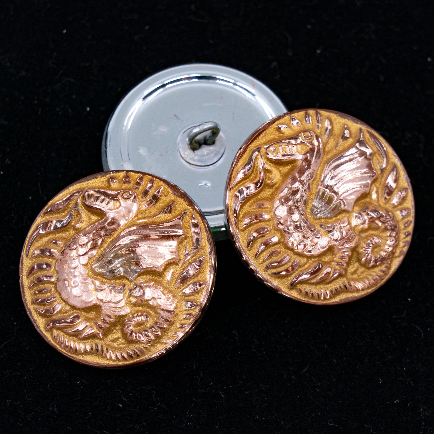OUTLET 1 pcs Czech Glass Handmade Button, s10 x 22 mm, Dragon Apricot Bronze (dragon-apricot-bronze), Glass, Czech Republic