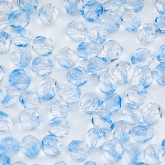 OUTLET 250g/50g Faceted Round Fire Polished Beads, 6 x 6 mm, Mixed Blue Crystal (30031), Glass, Czech Republic