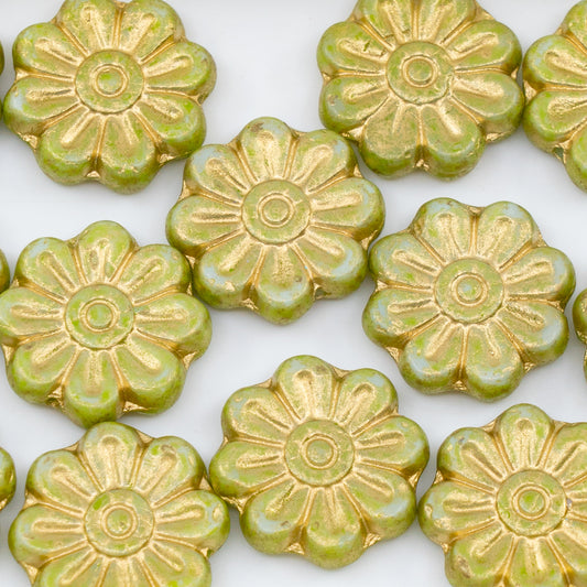 OUTLET 250g/50g Daisy Flower Bead, 18 x 18 mm, White Gold Lined Light Green (02010-54302-34310), Glass, Czech Republic
