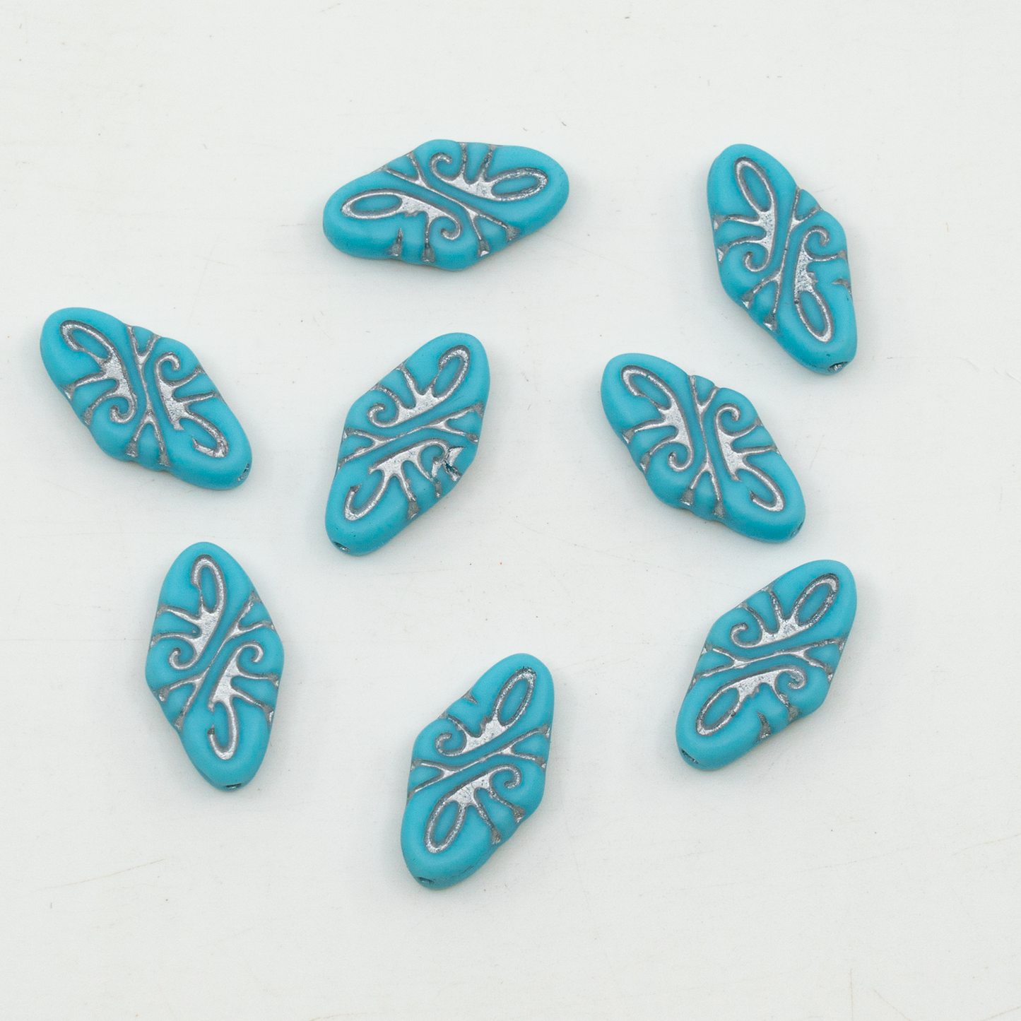 アウトレット 10グラム アラベスクビーズ、ターコイズマットシルバーライン（63120-84100-54201）、ガラス、チェコ共和国