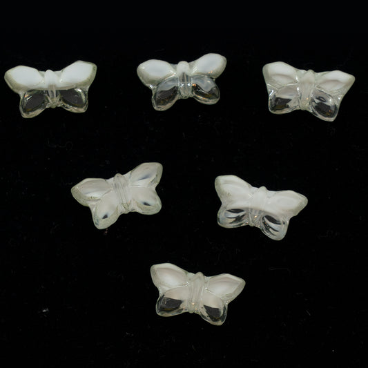 OUTLET 5 grams Table Cut Butterfly Beads, 20 x 12 mm, Mix Crystal White Luster Green Full Coated (06008-14457), Glass, Czech Republic