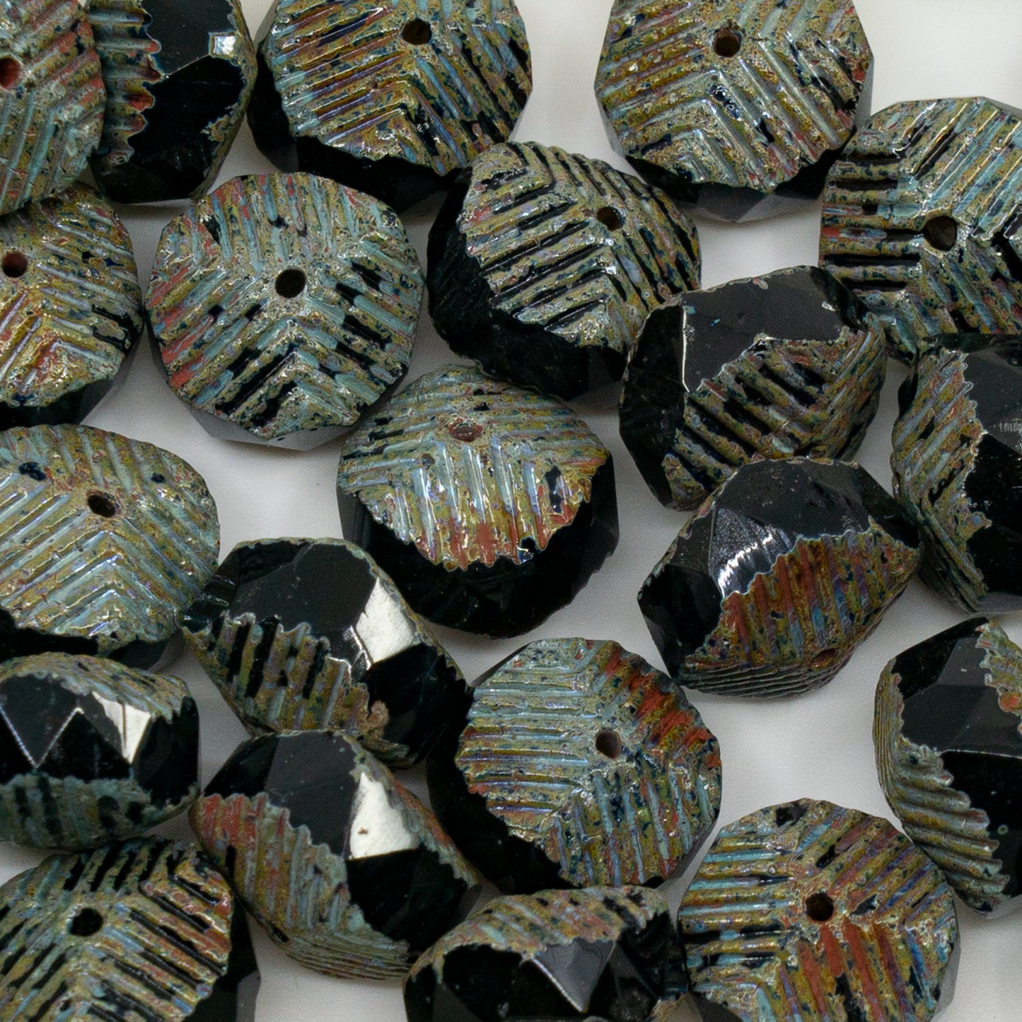 アウトレット 10グラム ファセット加工スペシャルロンデルビーズ ファイアポリッシュ 10 x 14 mm 透明グレーステインストロング (40020-86805) ガラス チェコ共和国