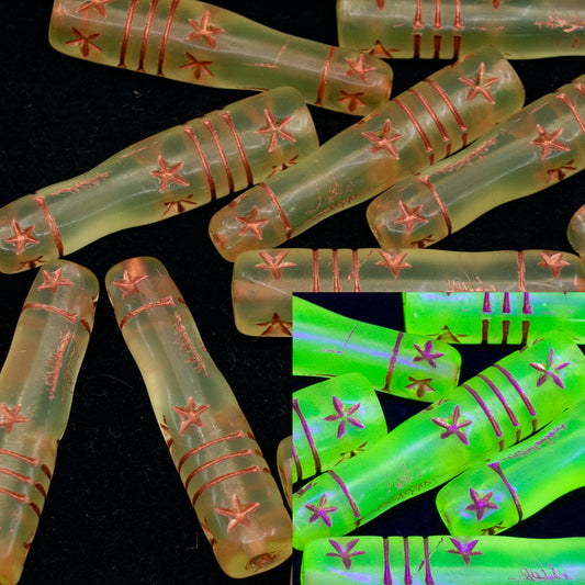 OUTLET 250g/50g Balustre Beads, 29 x 7 mm, Transparent Yellow Matte Copper Lined (80130-84100-54318), Glass, Czech Republic