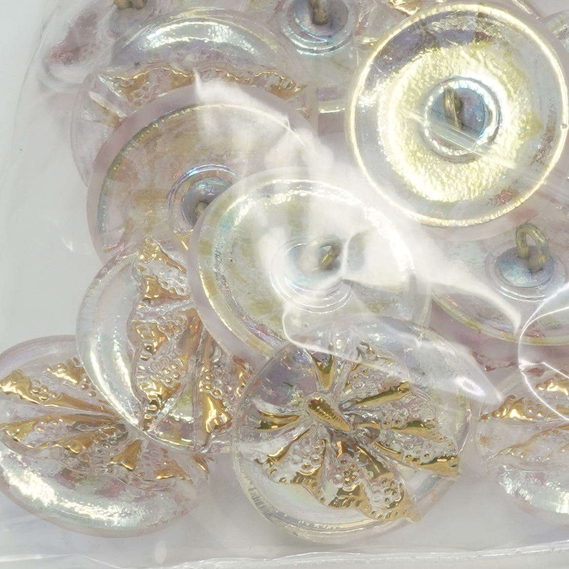 OUTLET 1 pcs Czech Glass Handmade Button, s10 x 22 mm, Butterfly Ab Gold 1 (butterfly-AB-gold-1), Glass, Czech Republic