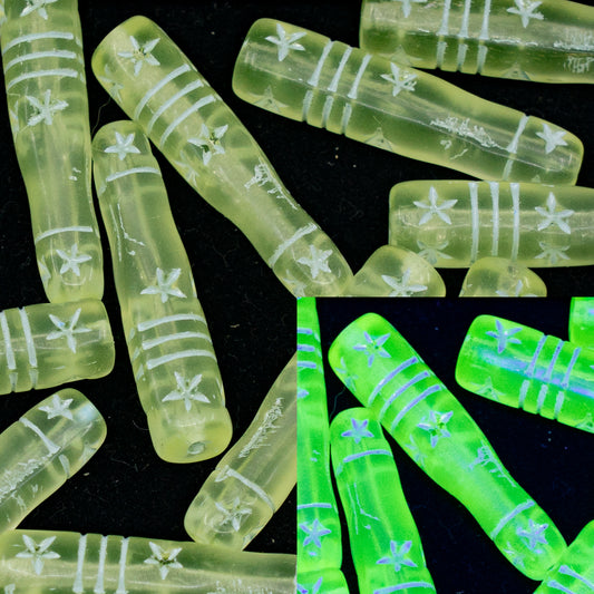 OUTLET 250g/50g Balustre Beads, 29 x 7 mm, Transparent Yellow Matte Light Teal Lined (80130-84100-54150), Glass, Czech Republic