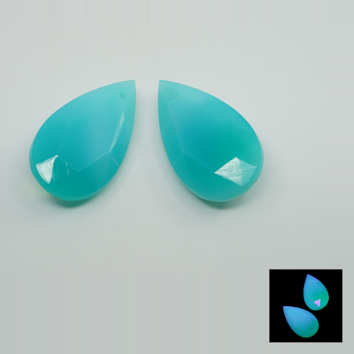 1 pc Uranium Chandelier Trimming Teardrop Pendant (approx. 62x33mm), Opal Turquoise, Hand Cut and Polished Glass, Czech Republic, OUTLET