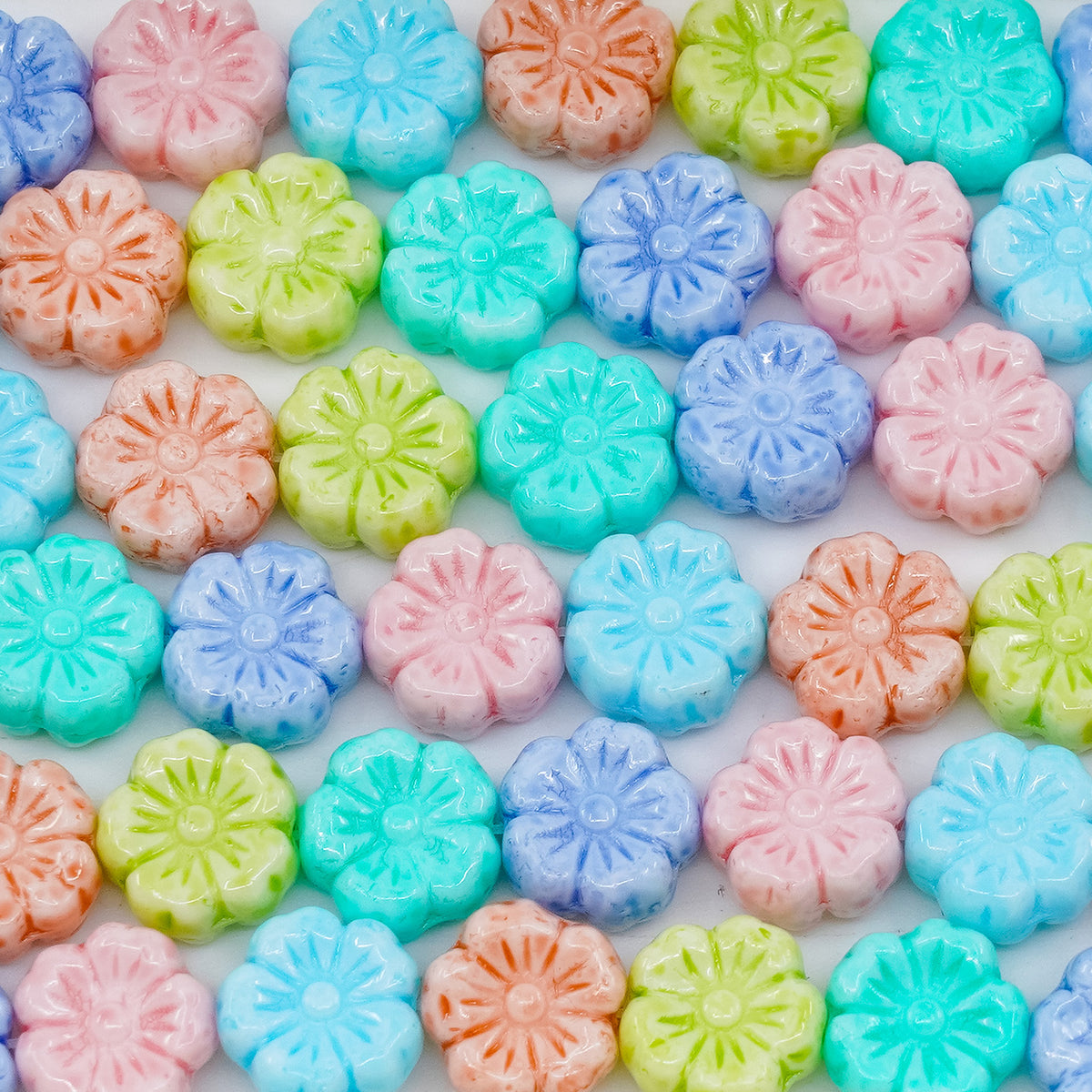 OUTLET 10 grams Hawaii Flower Beads, 10 x 10 mm, Mixed Colors (mix), Glass, Czech Republic