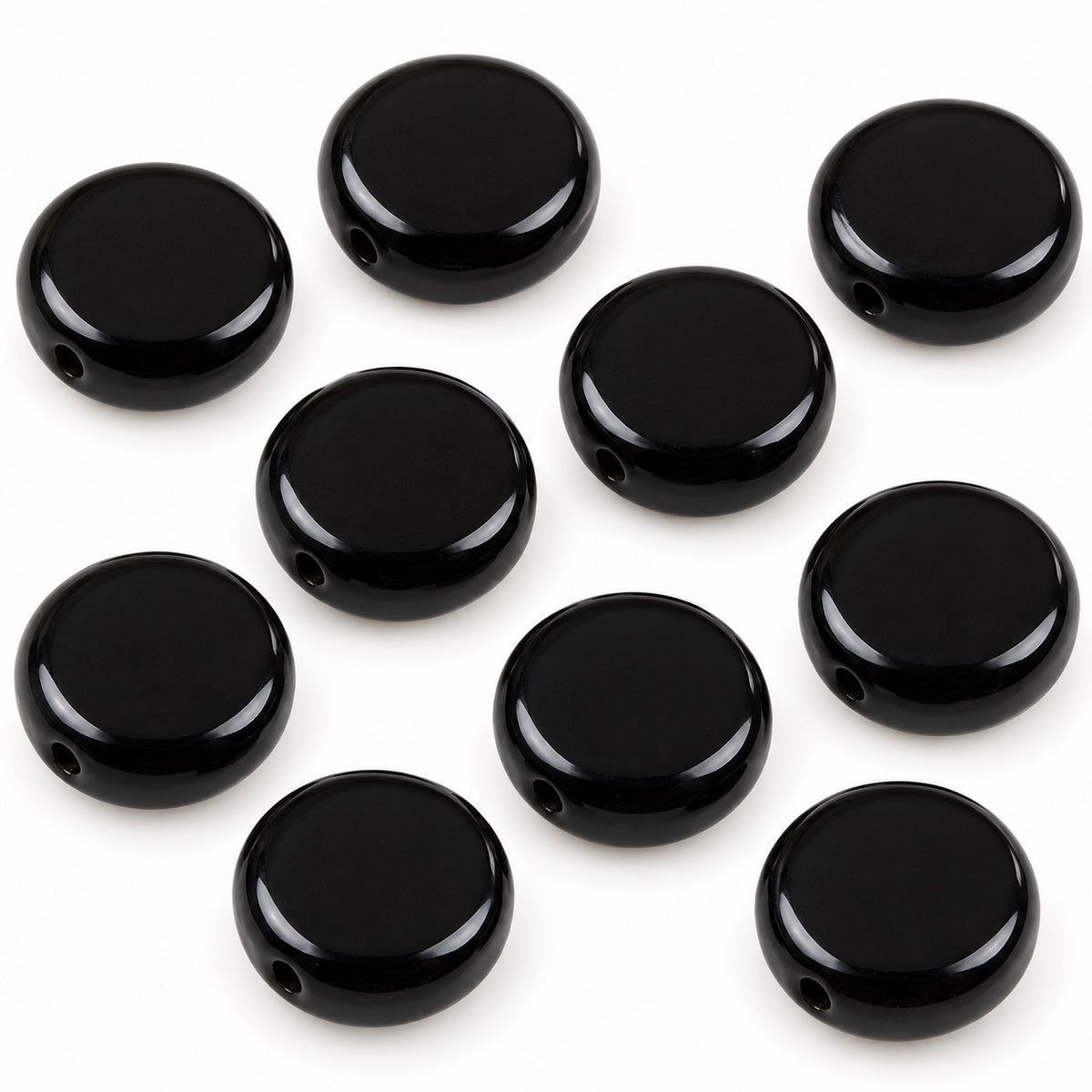 Flat Round Coin Beads, Black (23980), Glass, Czech Republic