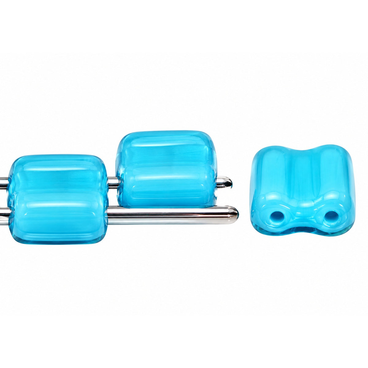 Silky 2-Hole Square Beads, Turquoise Blue (63030), Glass, Czech Republic