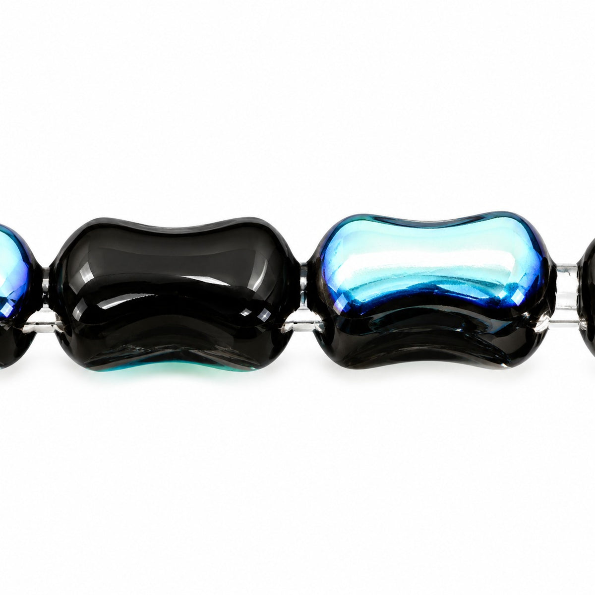 2-Hole Pressed Beads, Black Ab (23980-28701), Glass, Czech Republic
