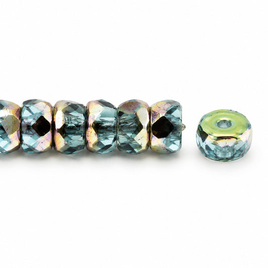 Faceted Special Cut Beads Rondelle, Transparent Aqua Crystal Vitrail Medium Coating (60010-28101), Glass, Czech Republic