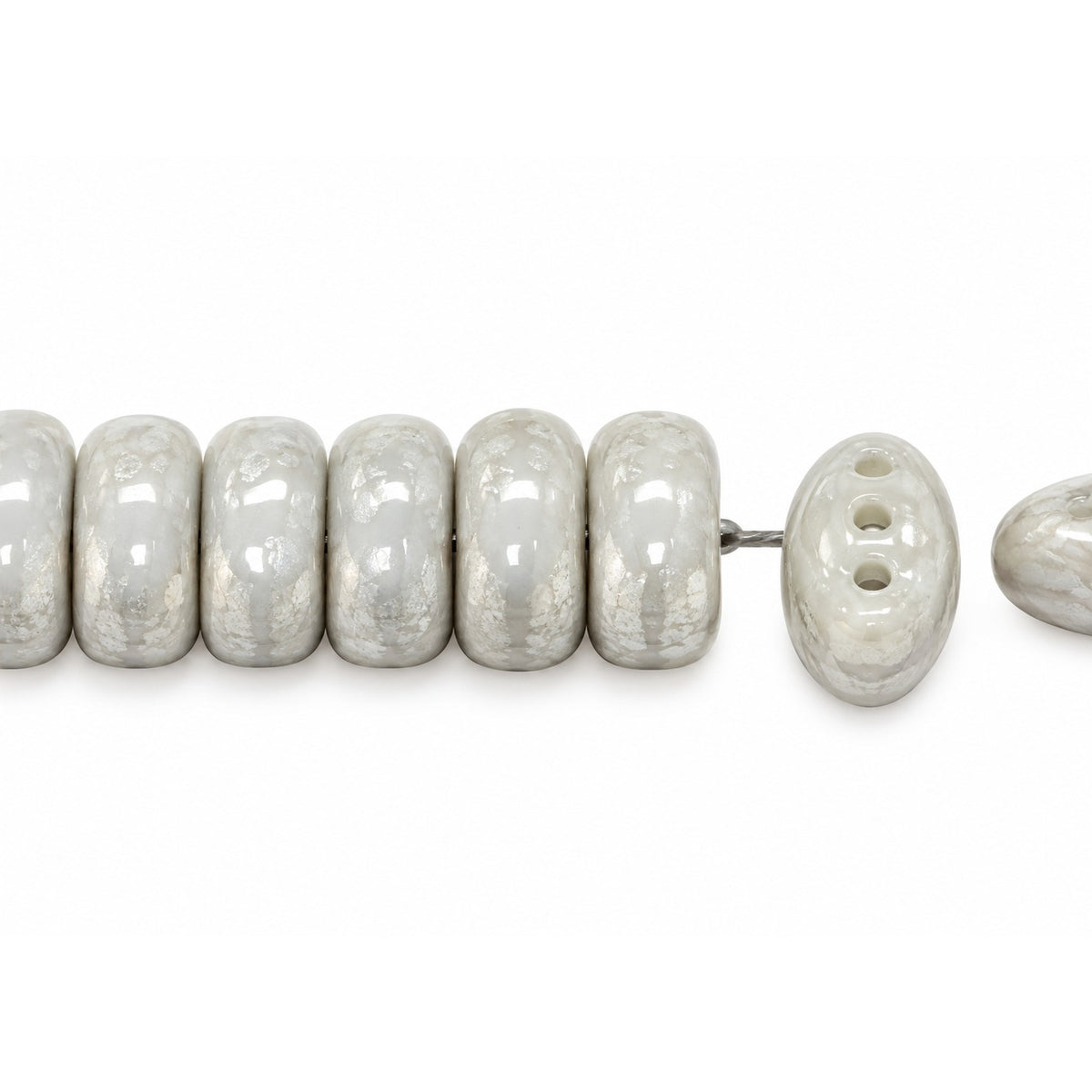 3-Hole Pressed Oval Beads, Silky Gray (44000), Glass, Czech Republic