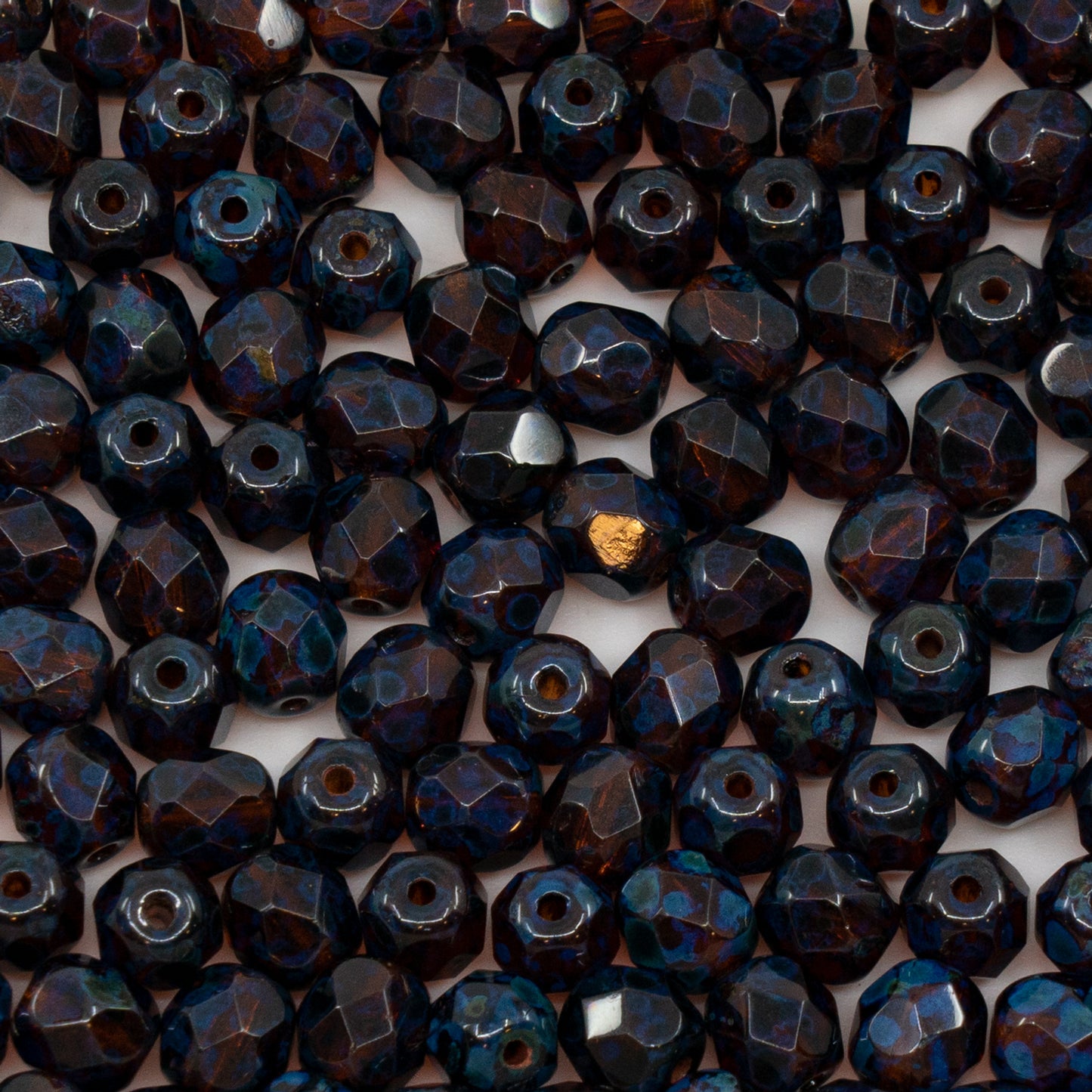 アウトレット（125g/250g）ファセットラウンドファイアポリッシュビーズ、透明ブラウントラバーチン（10120-86800）、ガラス、チェコ共和国