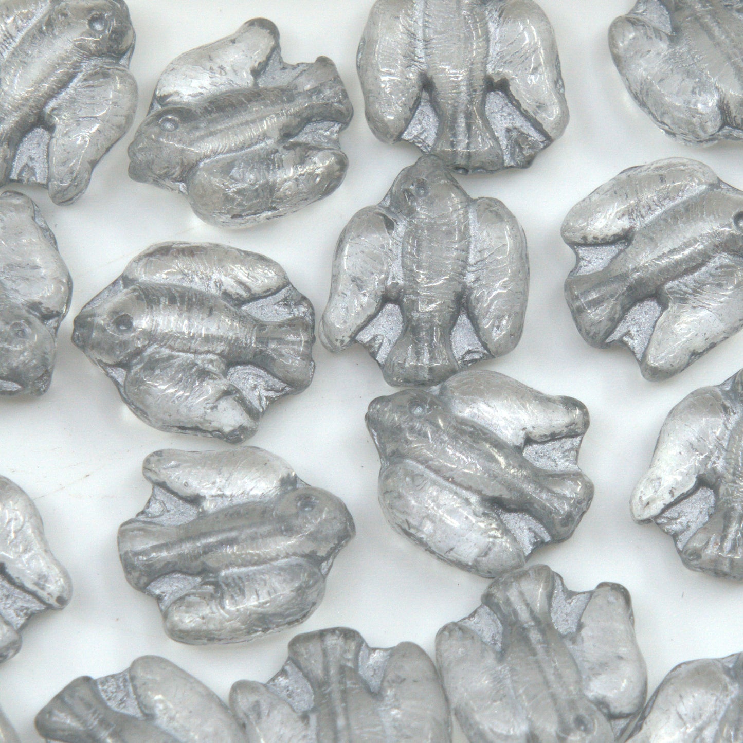 OUTLET 250g/50g Pressed Bird Beads, 14 x 13 mm, Crystal Silver Lined (00030-54301), Glass, Czech Republic