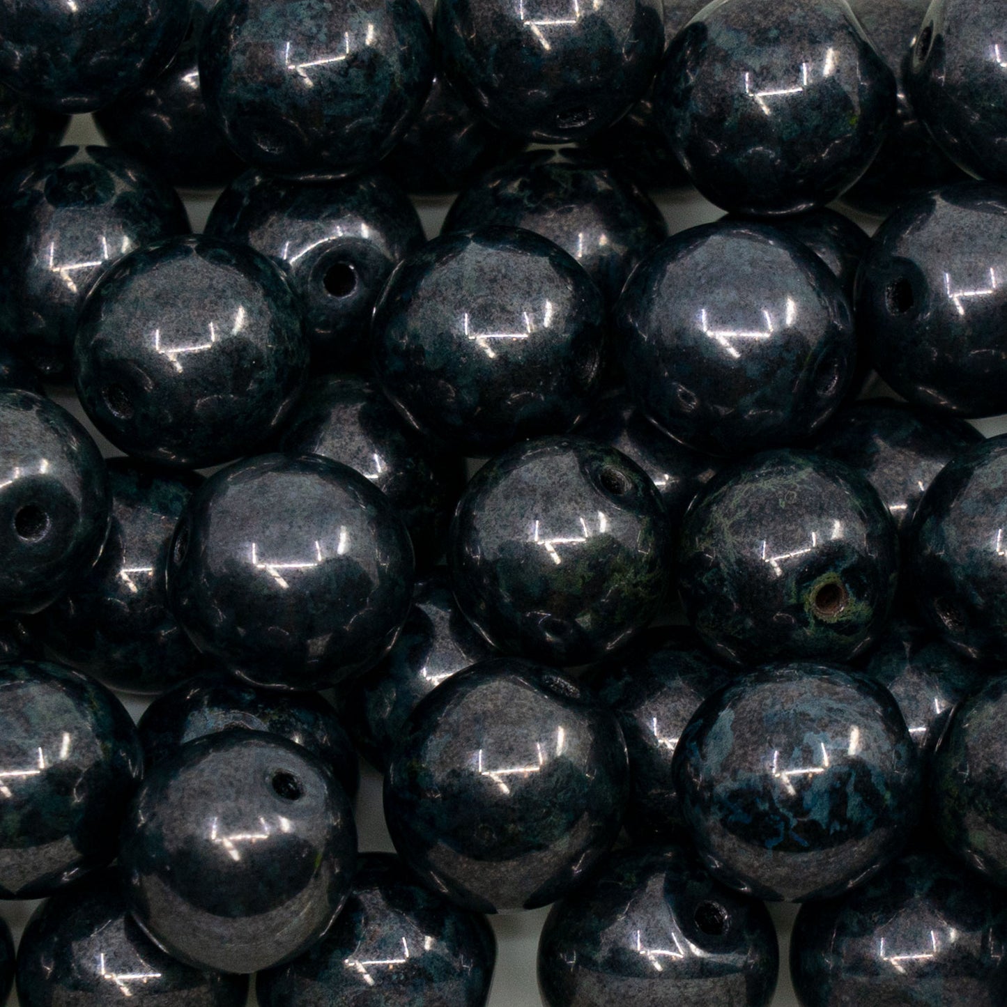 OUTLET 250g Round Druck Beads, 12 x 12 mm, Black Stain With Luster Blue (23980-65431), Glass, Czech Republic