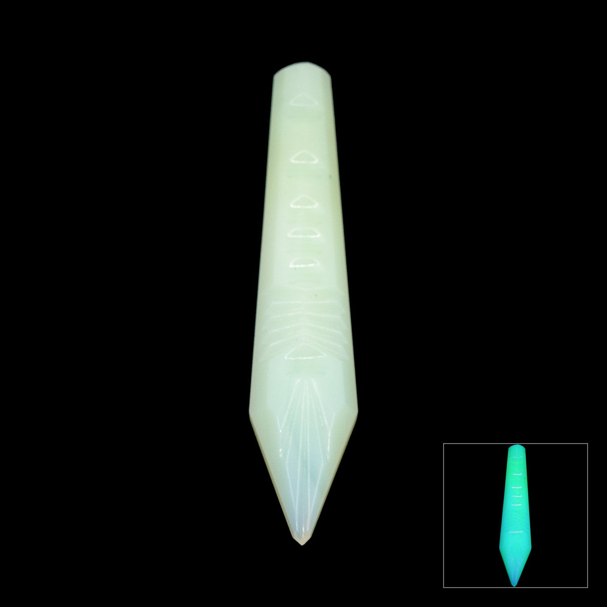 1 pc Uranium Chandelier Trimming Notched Icicle Drop (approx. 76x15mm), Opal Ivory, Hand Cut and Polished Glass, Czech Republic, OUTLET