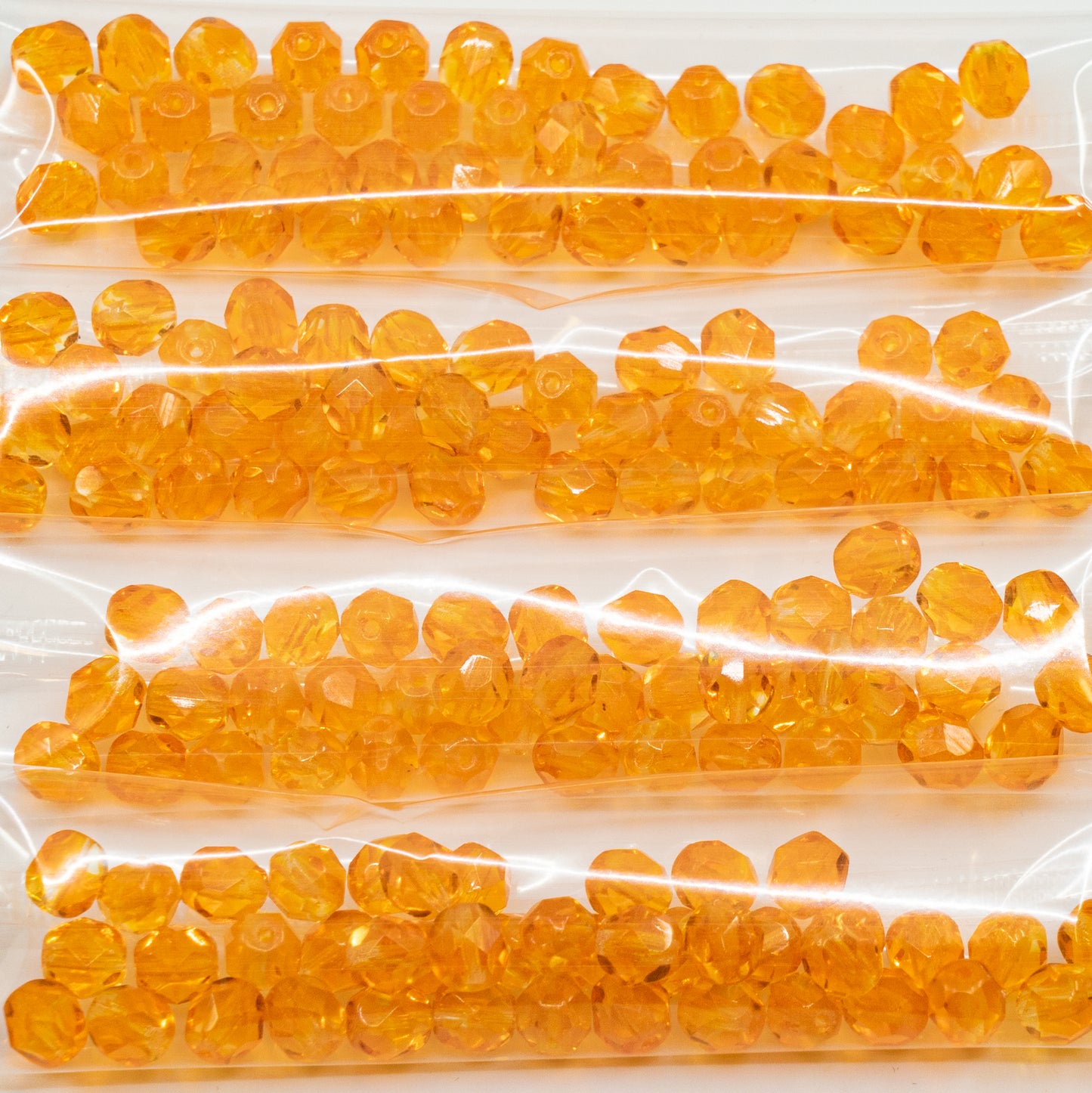 OUTLET 10 grams Faceted Round Fire Polished Beads, 6 x 6 mm, Orange Uran (orange-uran), Glass, Czech Republic