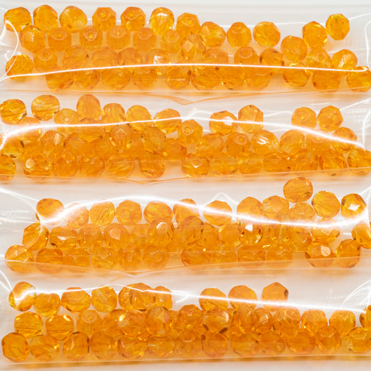 OUTLET 10 grams Faceted Round Fire Polished Beads, 6 x 6 mm, Orange Uran (orange-uran), Glass, Czech Republic