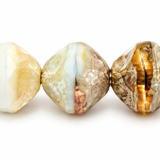 Special Cut Faceted Fire Polished Beads. Smashed, X3143 Antique Silver Patina (x3143-81002), Glass, Czech Republic
