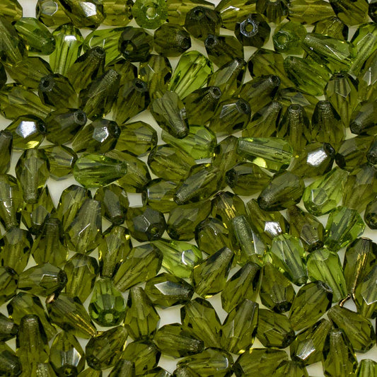 アウトレット 250g ペアーティアドロップビーズ ファセットファセットファイヤーポリッシュ 7 x 5 mm 透明グリーン (00030-81800) ガラス チェコ共和国