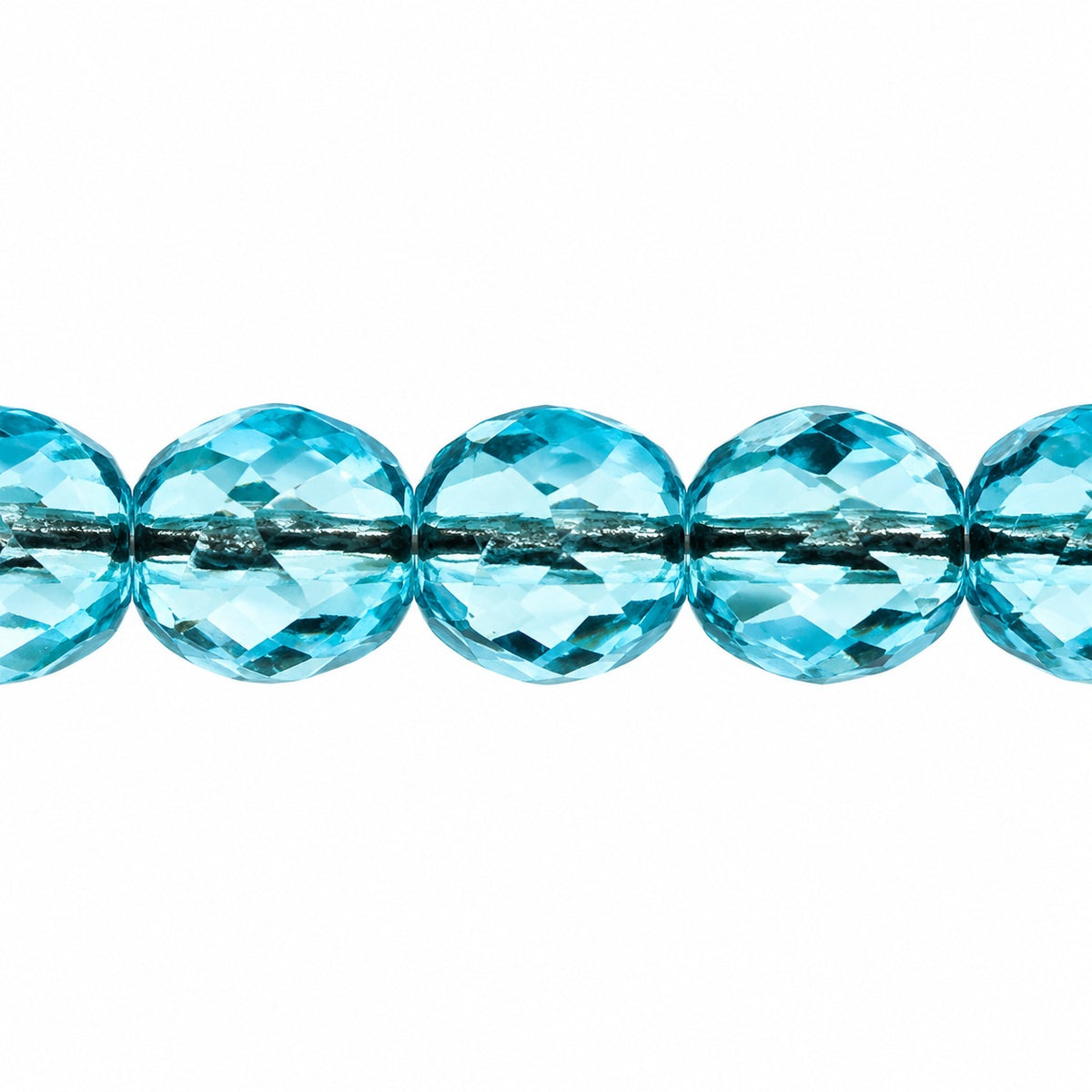 Shutter Cut Faceted Fire Polish Beads, Transparent Aqua (60000), Glass, Czech Republic