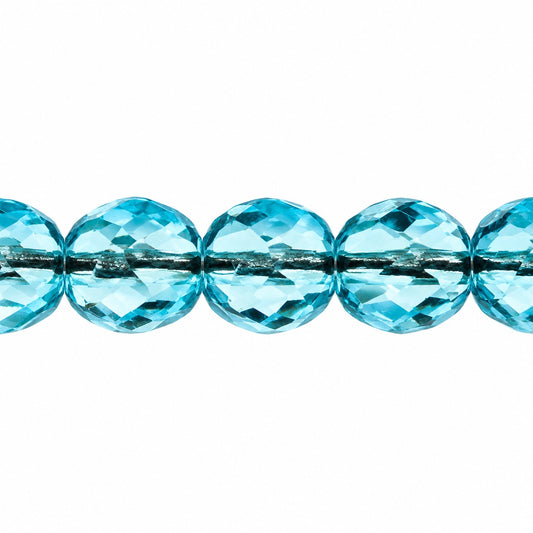 Shutter Cut Faceted Fire Polish Beads, Transparent Aqua (60000), Glass, Czech Republic