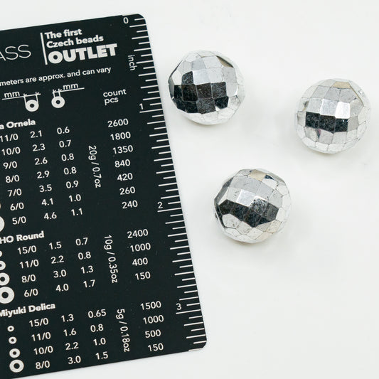 OUTLET 10 grams Faceted Round Fire Polished Beads, 18 x 18 mm, Crystal Silver (00030-27000), Glass, Czech Republic