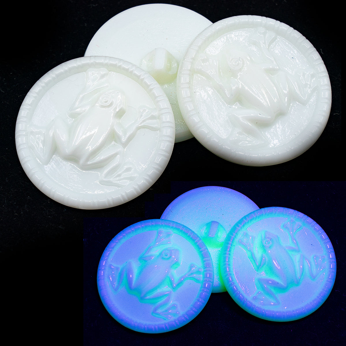 OUTLET 1 pcs Czech Glass Handmade Button, s16, Yellow Uranium Frog, Glass, Czech Republic