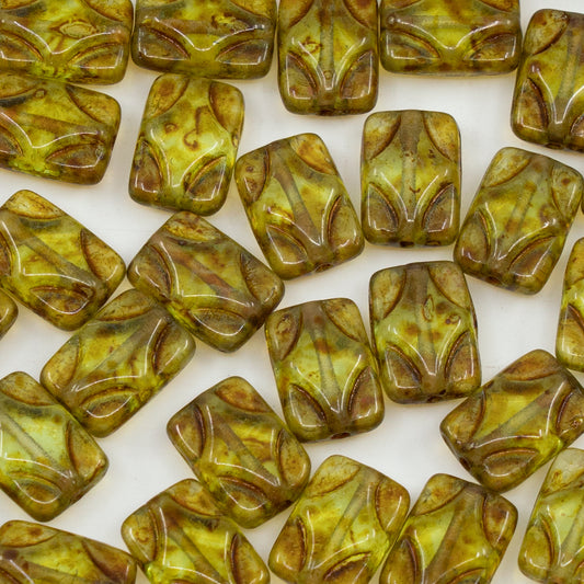 OUTLET 250g/50g Rectangle With Cross Beads, 12 x 8 mm, Transparent Green Travertin (50500-86800), Glass, Czech Republic