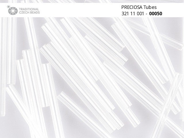 奥特莱斯 10 克 Preciosa 超长管珠，60 x 3 毫米，水晶 (00050)，玻璃，捷克共和国
