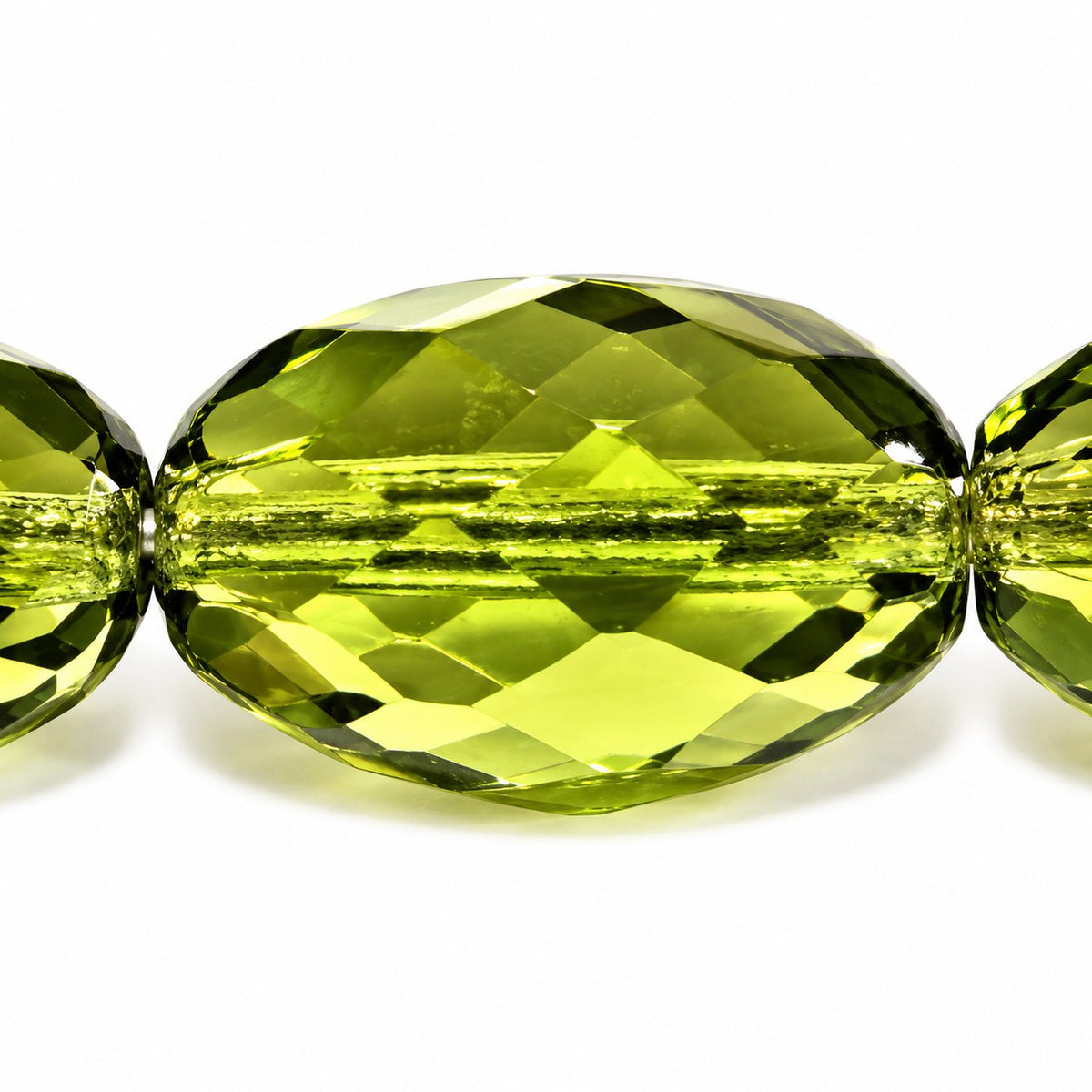 Oval Faceted Beads, Transparent Green (50230), Glass, Czech Republic