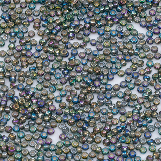 OUTLET 10 grams Preciosa Ornela Seed Beads, Round Hole, Loose, 10/0, transp. grey, silver lined, rainbow (47019), Glass, Czech Republic