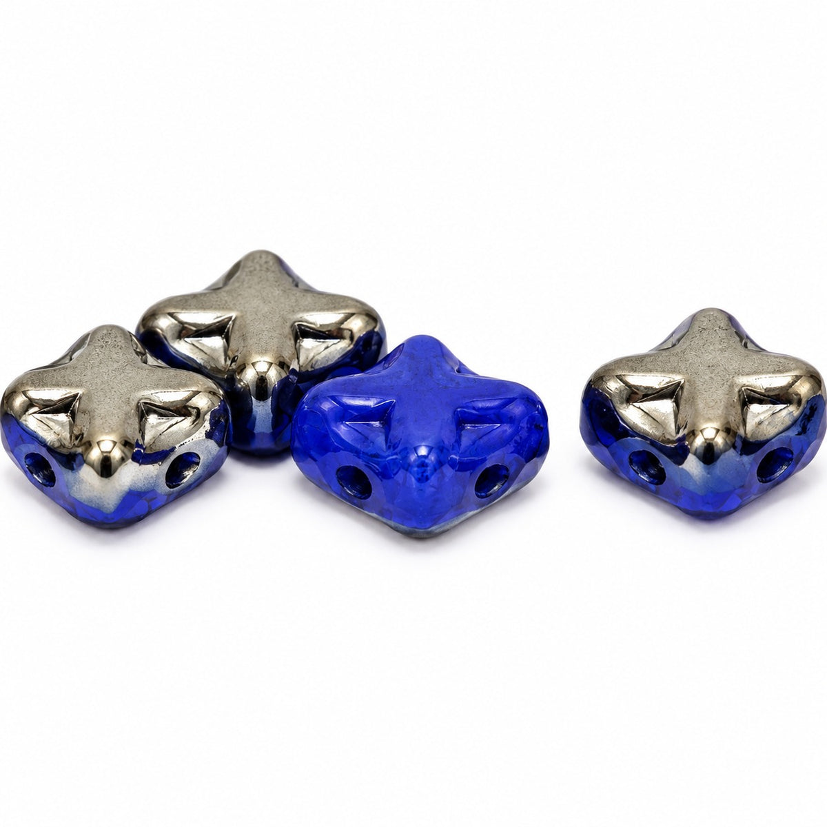 Cross Diagonal Square Beads, Opaque Blue Chrom (33050-27401), Glass, Czech Republic