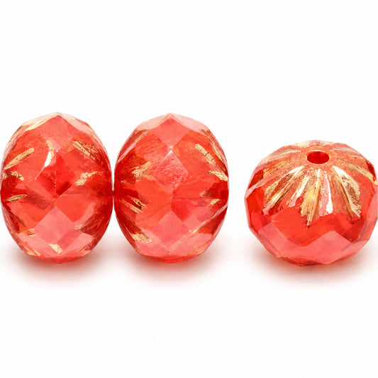 Special Cut Faceted Fire Polished Beads, Orange Luster Violet Full Coated (96028-14496), Glass, Czech Republic