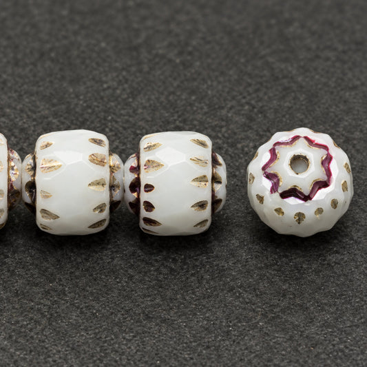 Cathedral Faceted Fire Polished Beads Special Cut, White Sliperit Full (2X Side) (02010-29503), Glass, Czech Republic