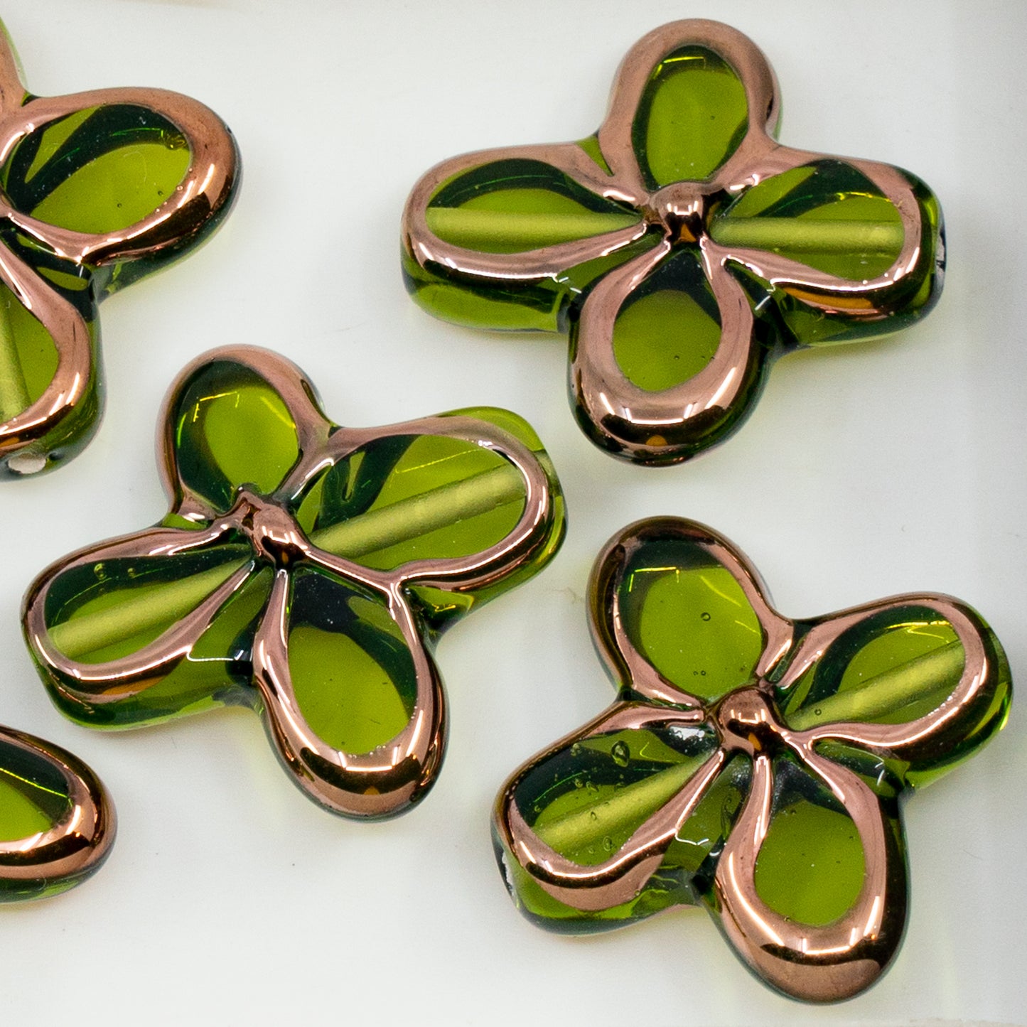 OUTLET 1 pc Handmade Lampwork Beads (flower), 25 x 25 mm, Transparent Green B (50220-b), Glass, Czech Republic