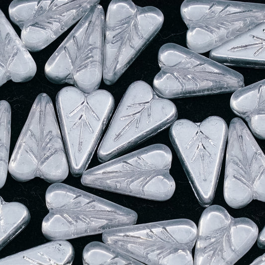 OUTLET 250g/50g Heart Leaf Bead, 16 x 11 mm, Crystal Crystal Silver Half Coating (00030-27001), Glass, Czech Republic