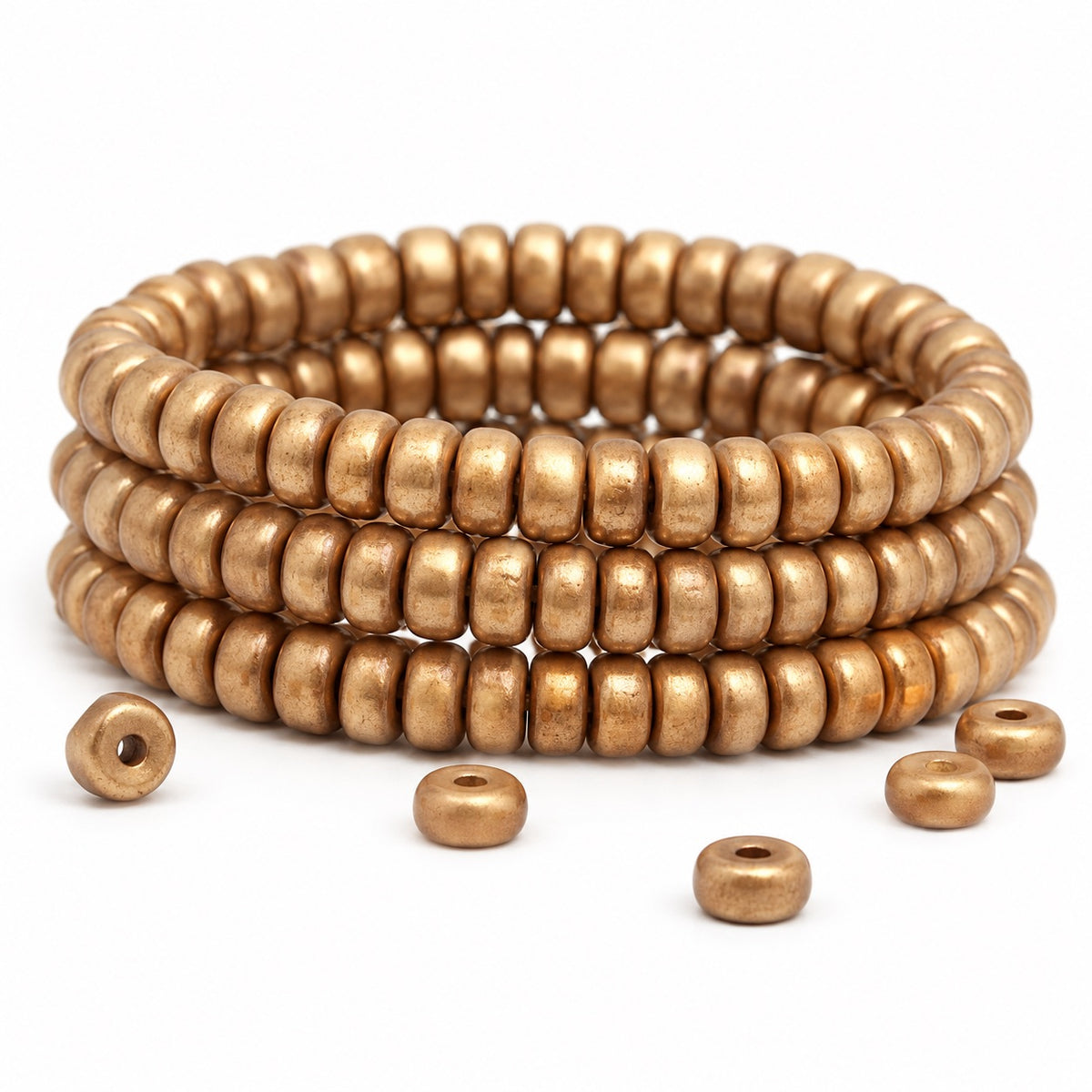 Flat Round Wheel Beads, Black Matte Brass (23980-84110-90215), Glass, Czech Republic