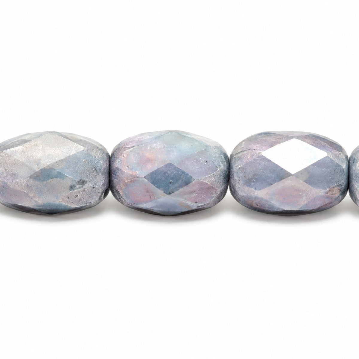 Oval Faceted Beads, White 14465 (02010-14465), Glass, Czech Republic