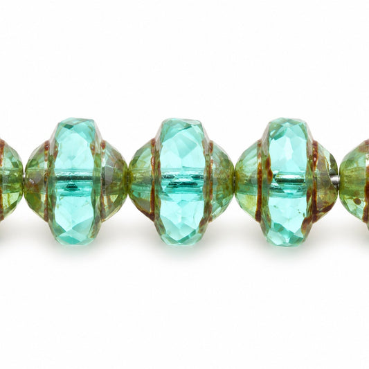 Faceted Special Cut Beads Ufo, Transparent Aqua Stain Strong (60110-86805), Glass, Czech Republic