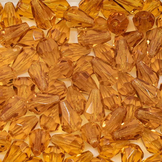 OUTLET 250 克梨形泪珠刻面火抛光，10 x 7 毫米，透明橙色 (00030-81800)，玻璃，捷克共和国