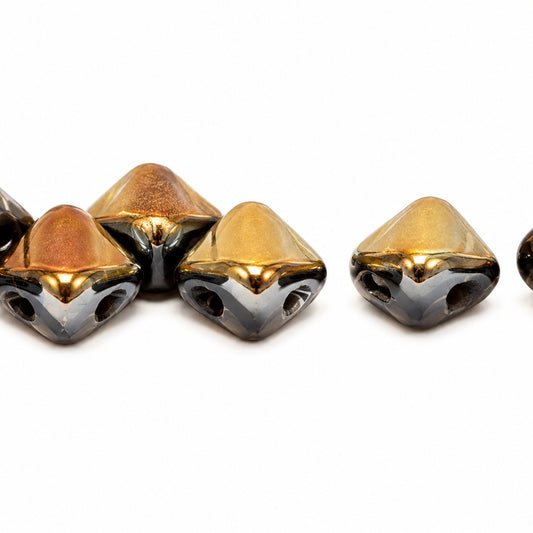 Silky 2-Hole Square Beads, Black Crystal Bronze Capri (23980-22601), Glass, Czech Republic
