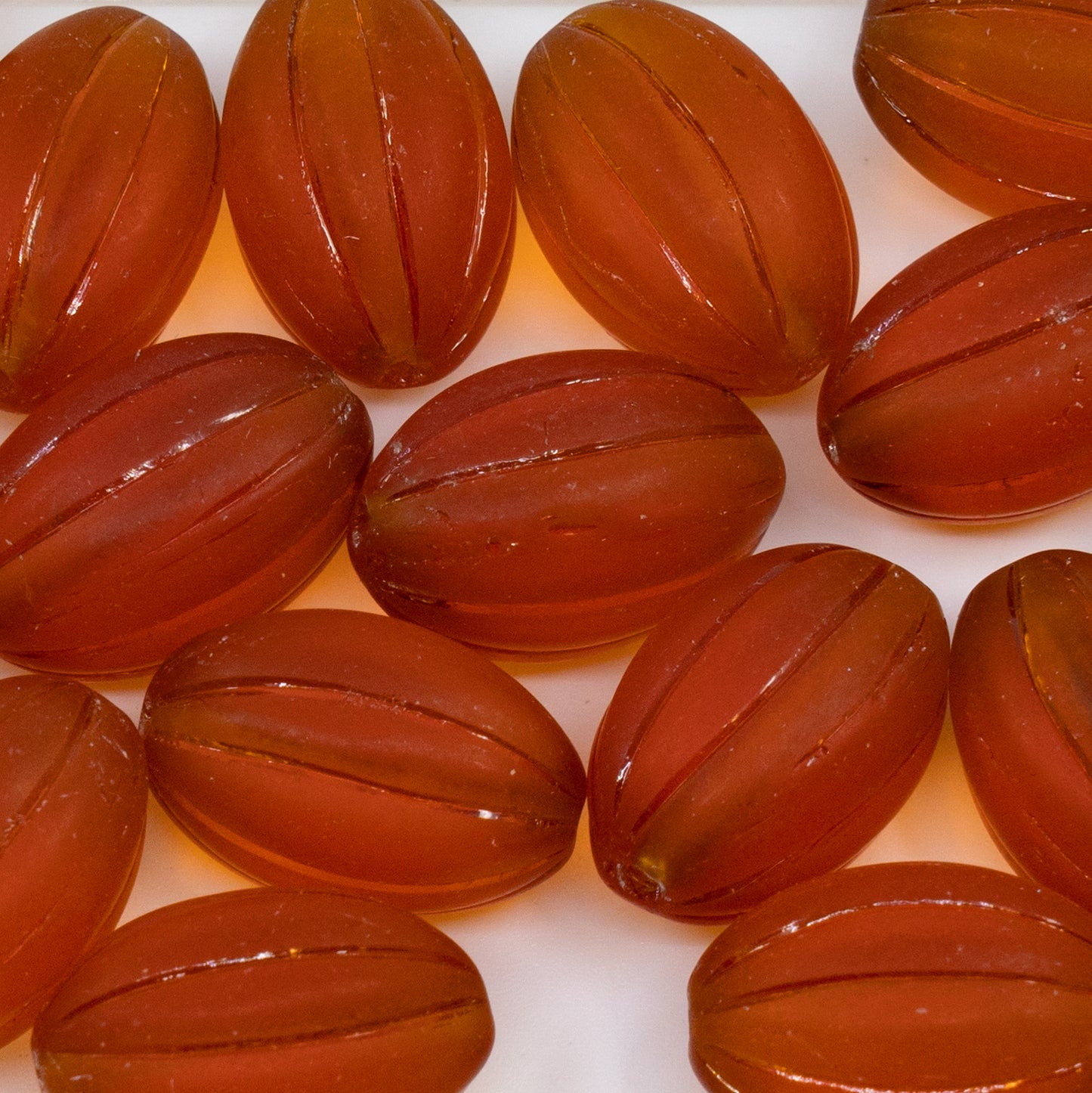 OUTLET 250g /50g Ovel Melon Beads, 18 x 11 mm, Transparent Brown Matte (10090-84100), Glass, Czech Republic