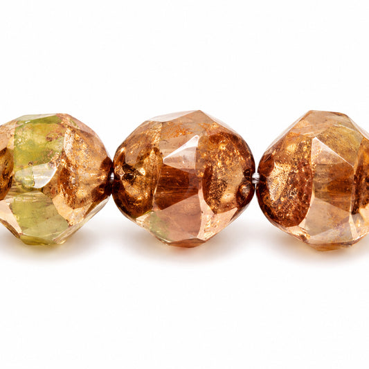 Special Cut Faceted Fire Polished Beads. Smashed, X3049 Bronze (x3049-14415), Glass, Czech Republic