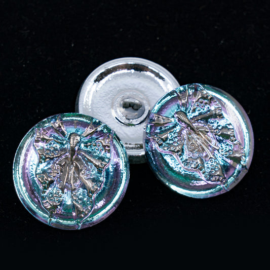 OUTLET 1 pcs Czech Glass Handmade Button, s10 x 22 mm, Butterfly Vtl Pt (butterfly-VTL-pt), Glass, Czech Republic