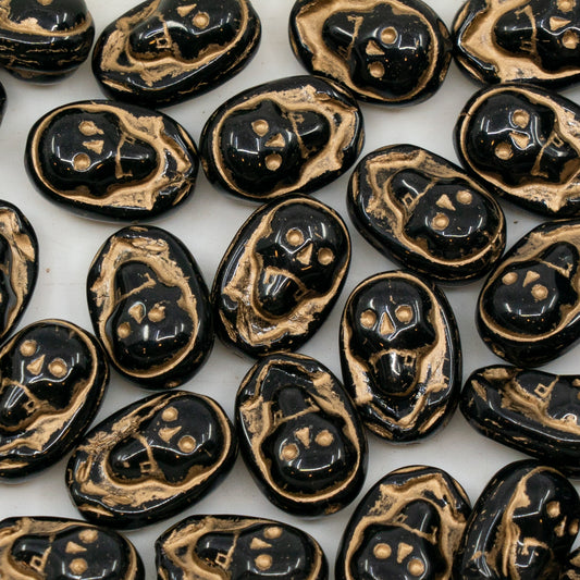 奥特莱斯 10克椭圆形头骨串珠，15 x 10毫米，黑金内衬（23980-54202），玻璃，捷克共和国