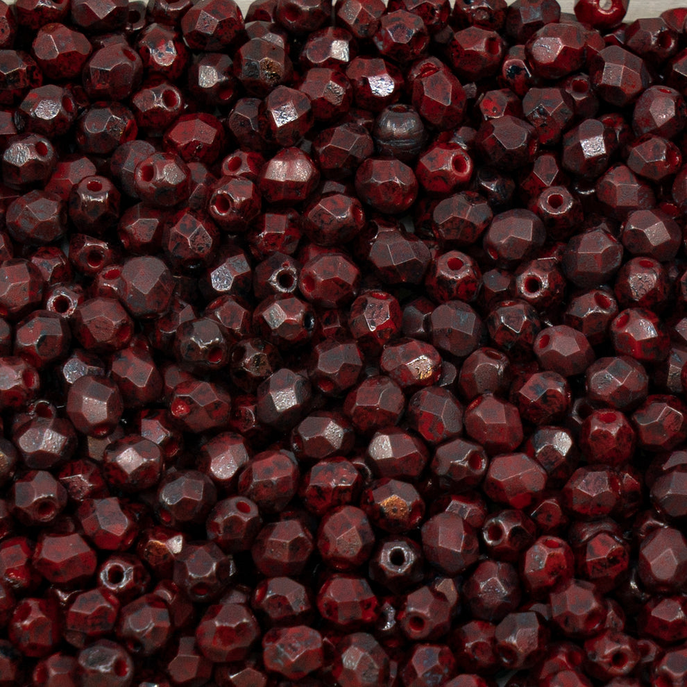 OUTLET 10 grams Faceted Round Fire Polished Beads, 4 x 4 mm, Opaque Red 60445 (93200-60445), Glass, Czech Republic