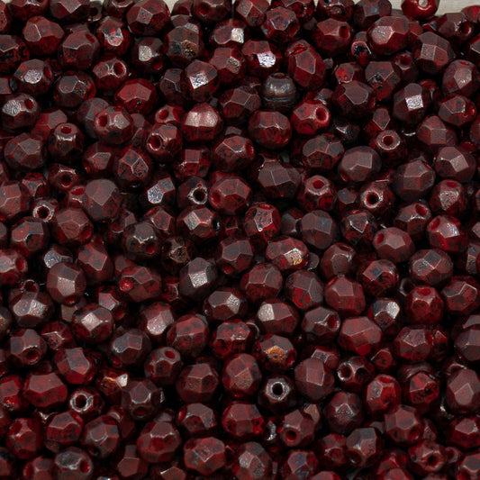 OUTLET 10 grams Faceted Round Fire Polished Beads, 4 x 4 mm, Opaque Red 60445 (93200-60445), Glass, Czech Republic