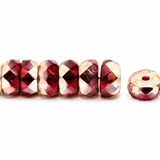 Faceted Special Cut Beads Rondelle, Transparent Red Rose Gold Capri (90100-27101), Glass, Czech Republic